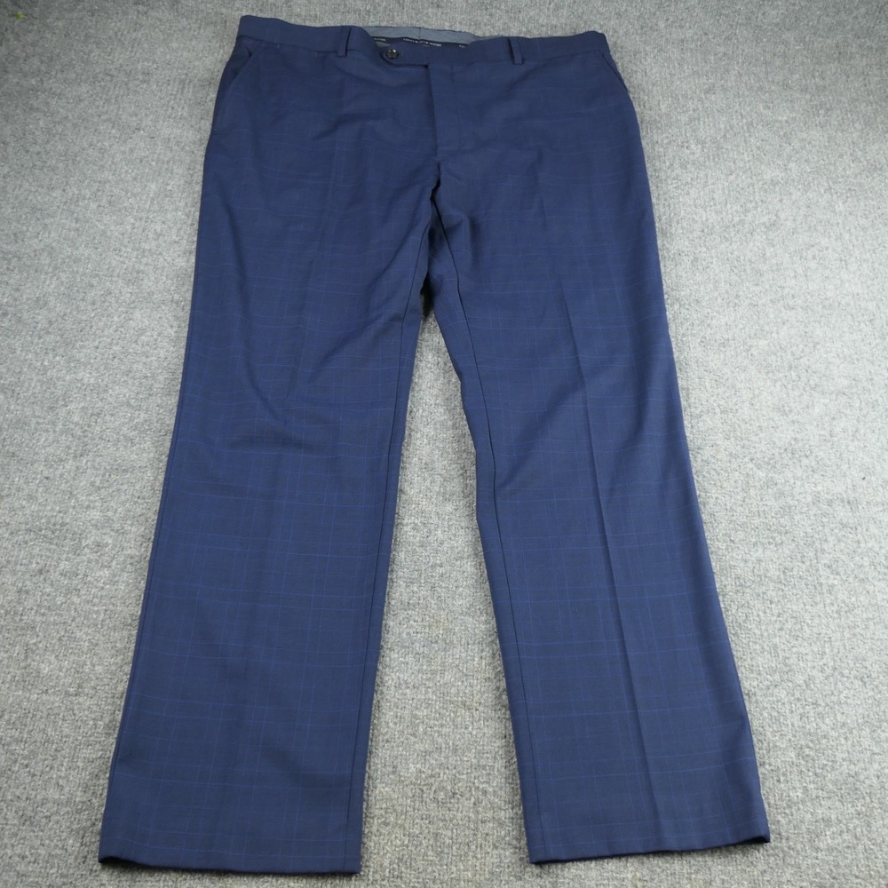 Tommy Hilfiger Pants Mens 40x32 Blue Plaid Wool Blend Flat Front Dress Trousers